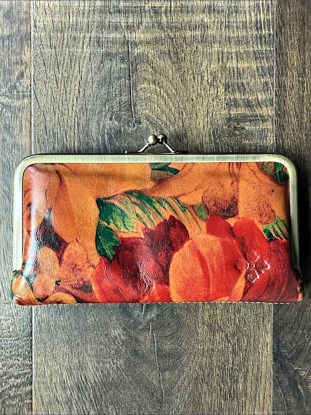 Patricia Nash Effie Frame Wallet Floral Leather Orange & Red